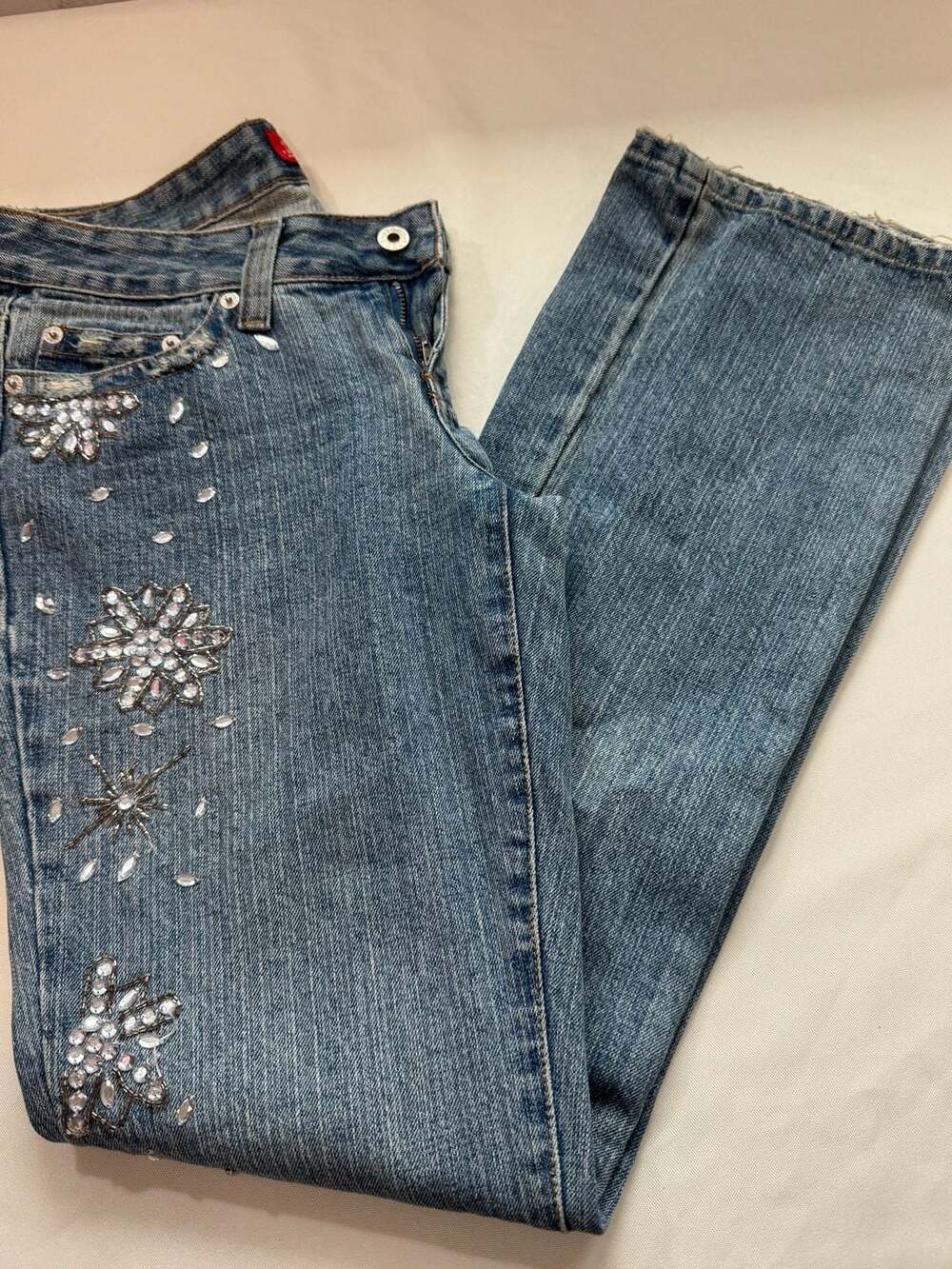 Guess USA Y2K Rhinestone Embellished Low Rise Flare Jeans McBling Size 27